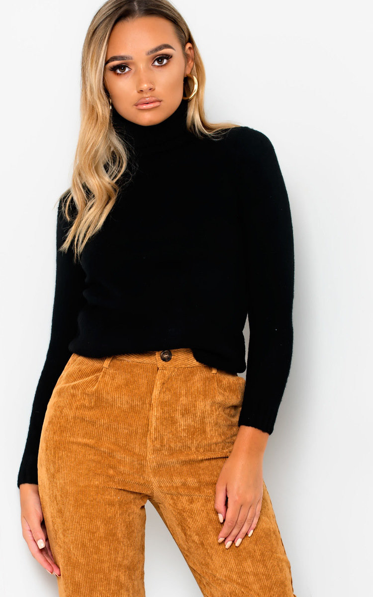 IKRUSH Womens Vida Poloneck Knit Stretch Jumper   BLACK UK M/L | iKrush