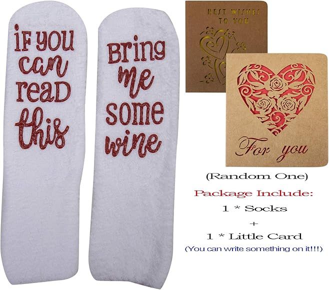 Wine Socks for Women Funny Fuzzy with If You Can Read This Bring Me Phrase-Christmas Gift | Amazon (US)