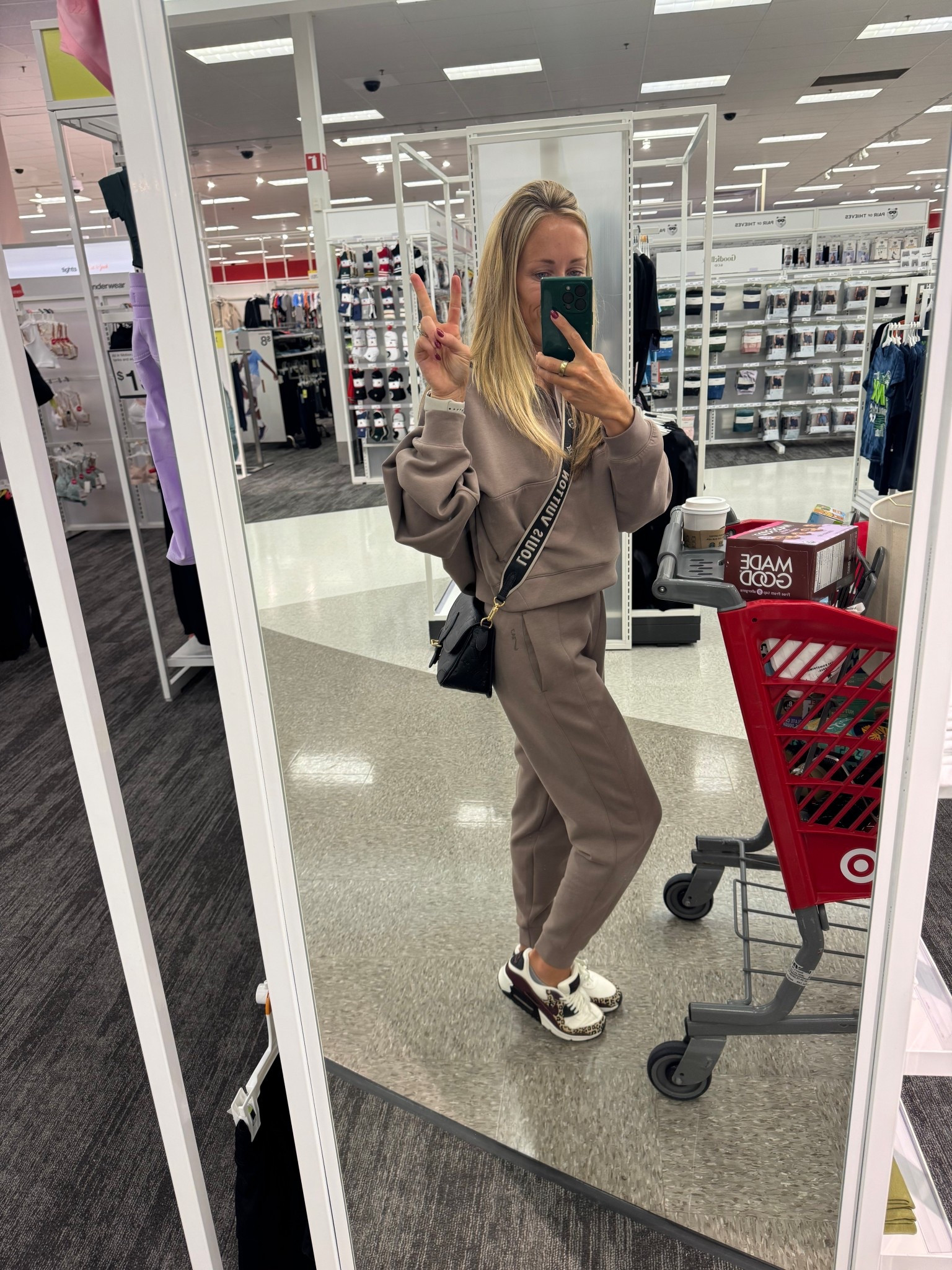 My newest sweatsuit is so comfortable! This whole look is Nike. The joggers go up to my belly button and are so comfortable and soft. The oversize sweatshirt feels like butter.  I am wearing an extra small in both. I would say they are true to size.  And the Nikes I am wearing on my feet, we’re given to me by my best friends and I love them. Also true to size!  

#LTKActive #LTKFallSale #LTKSaleAlert