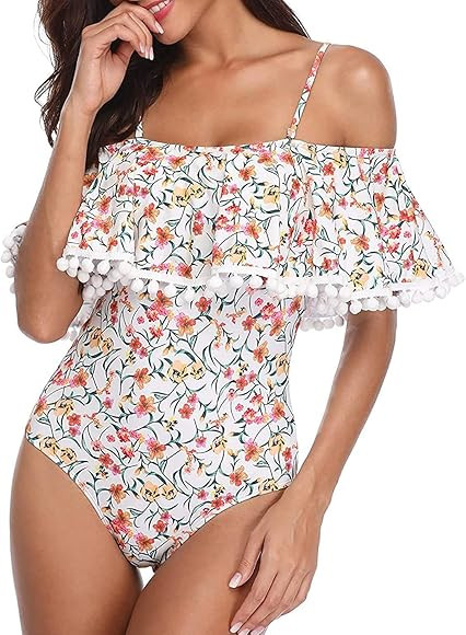 Tempt Me Off Shoulder One Piece Swimsuit for Women Ruffled Retro Bathing Suit | Amazon (US)