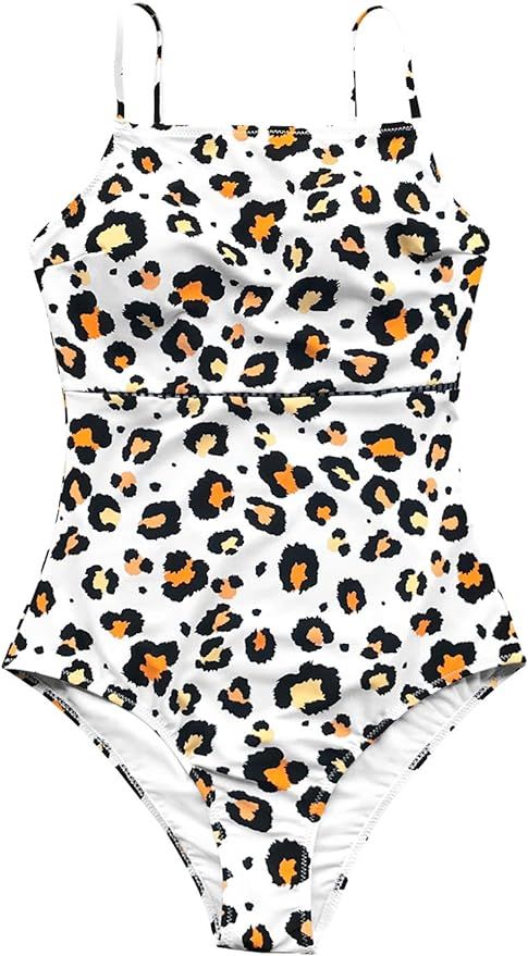 CUPSHE Women's One Piece Swimsuit Square Neck Leopard Print Low Back Swimwear Bathing Suits | Amazon (US)