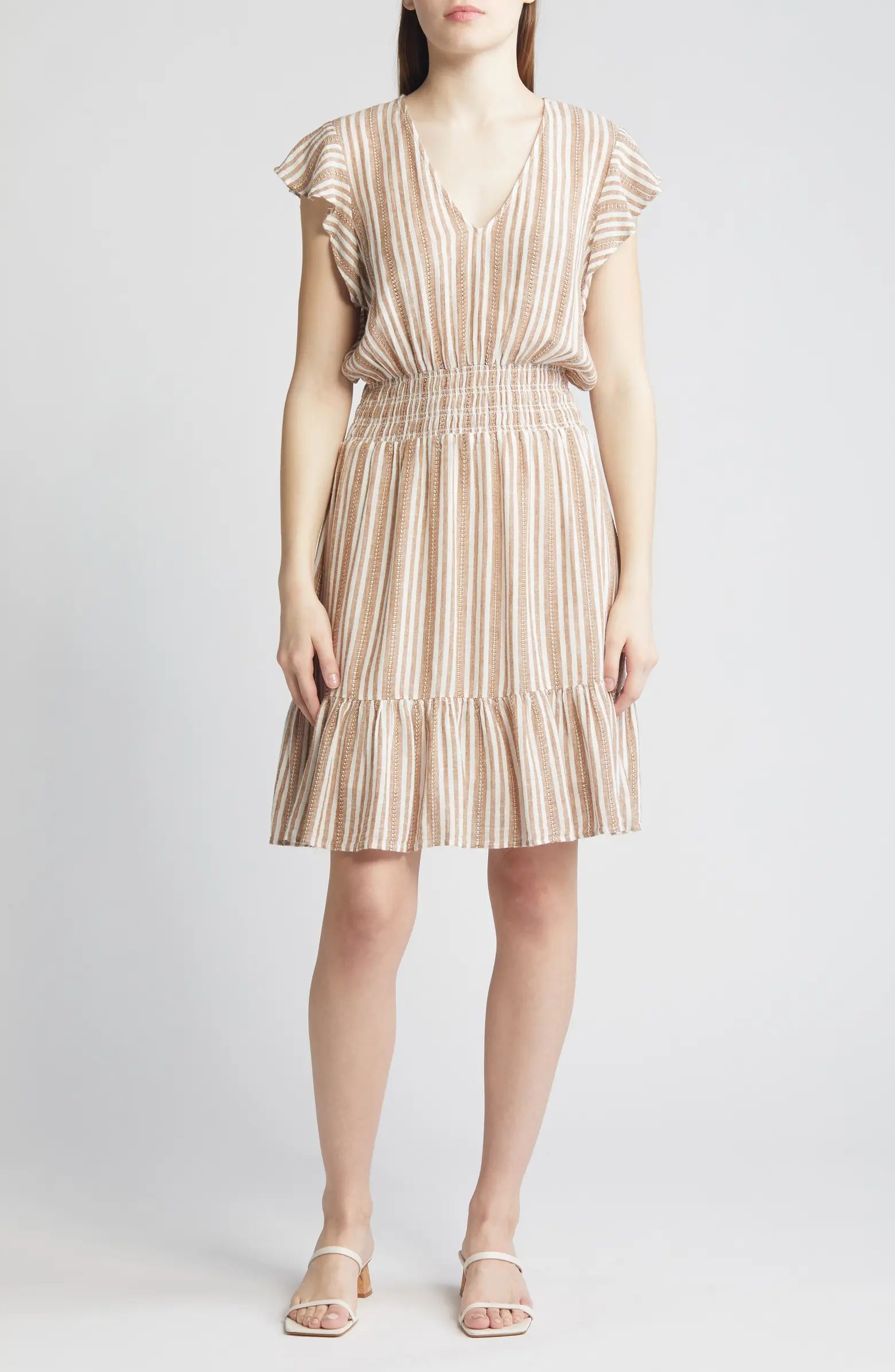 Rails Tara Stripe Ruffle Sleeve Linen Blend Dress | Nordstrom | Nordstrom