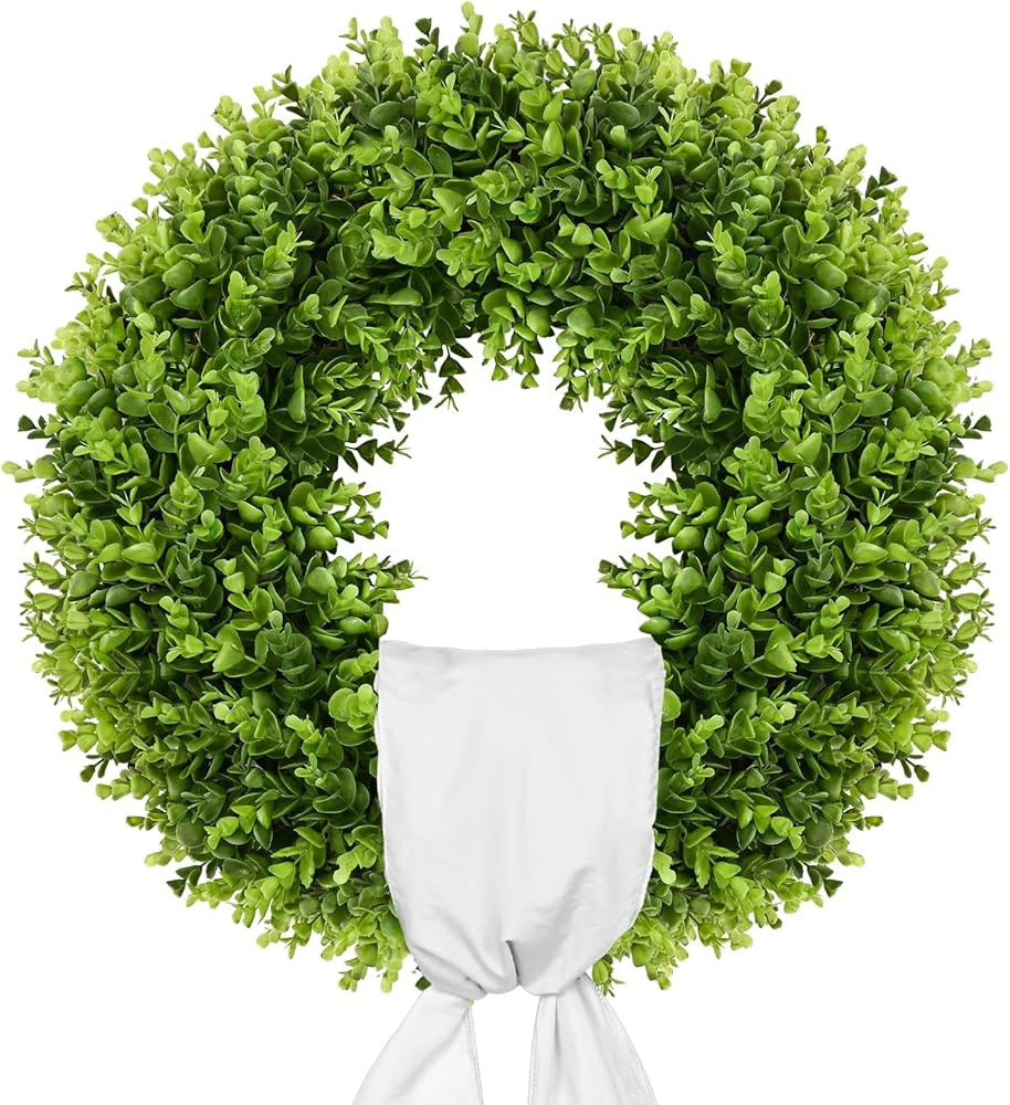 Boxwood Wreath, Artificial Boxwood Wreath Front Door Wreaths Artificial Spring Summer Greenery Ha... | Amazon (US)