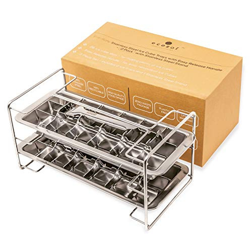 Ecozoi Stainless Steel Metal Ice Cube Trays With Easy Release Handle - 2 Pack With Stand | 36 Ice Cu | Amazon (US)