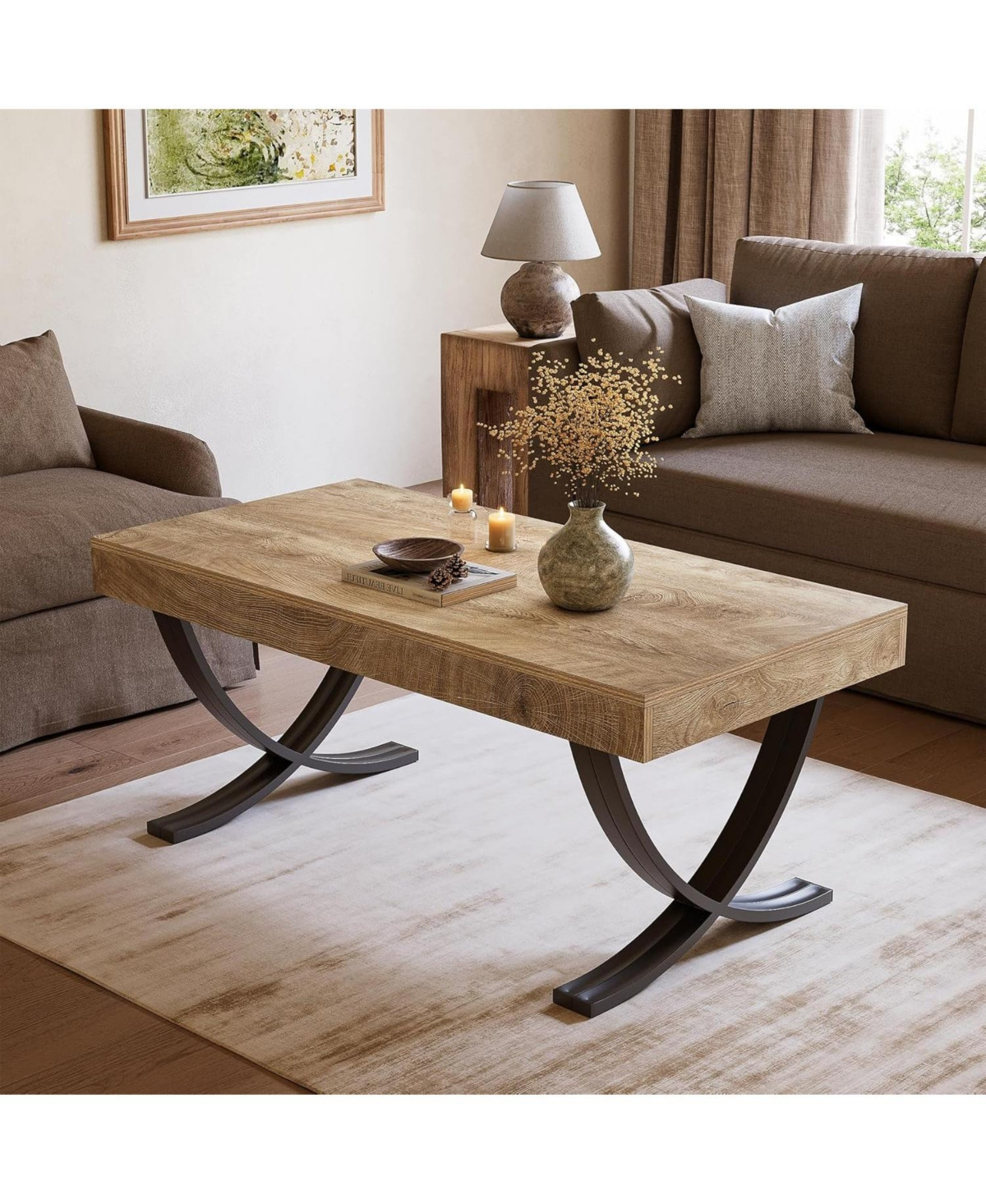 Tribesigns 47" Coffee Table, Rectangle Center Table for Living Room, Industrial Modern Living Room Table, Wood Coffee Table with Curved Cross Legs - B | Macy's