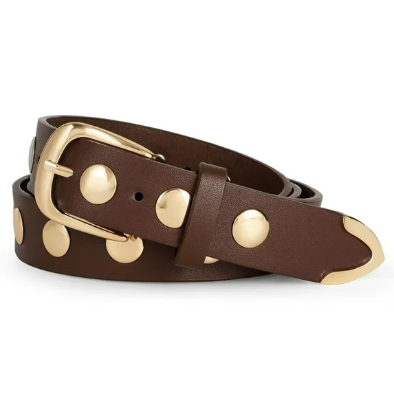 WHIPPY Women's Leather Belt for Jeans Dresses Ladies Studded Brown Leather Belts | Walmart (US)