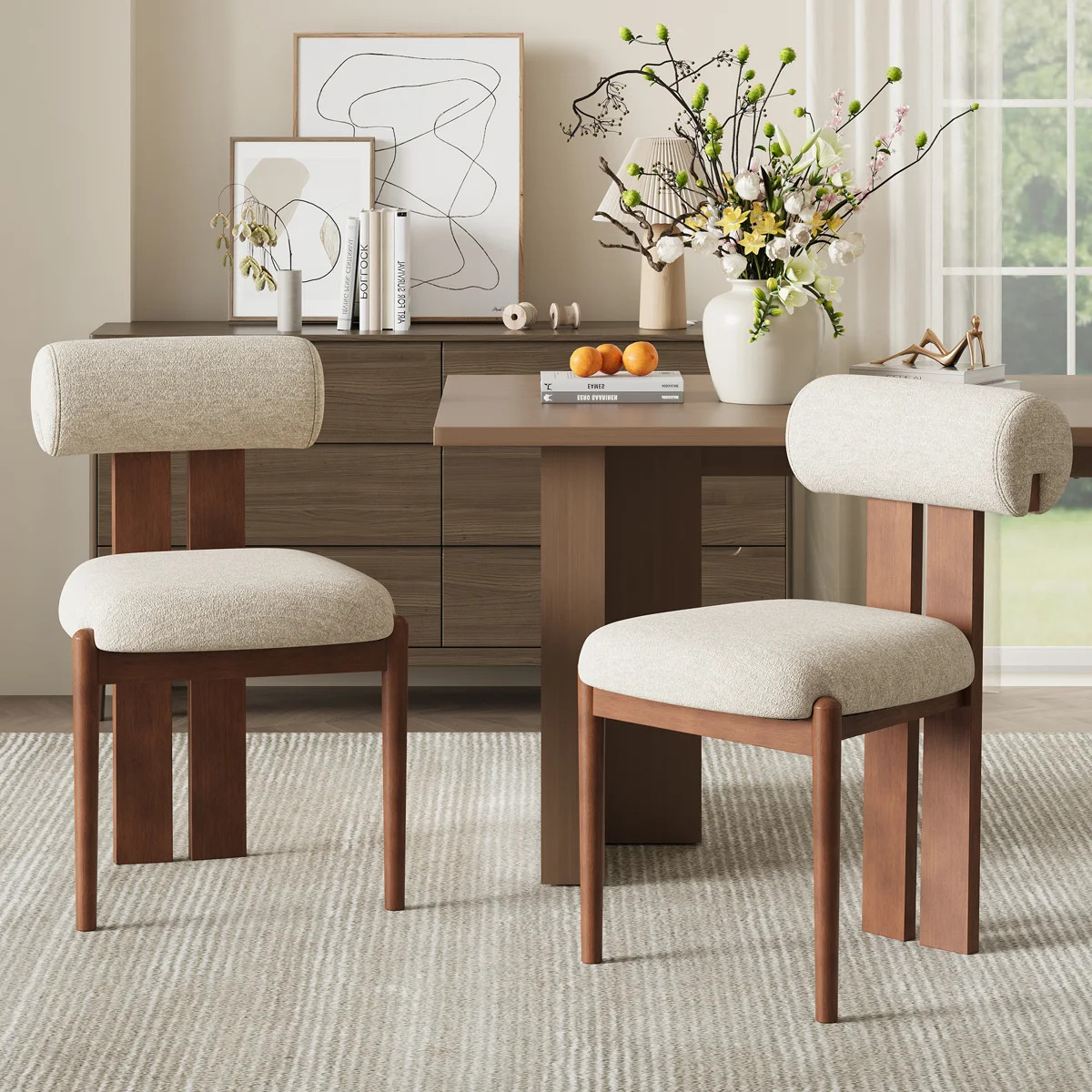 Modern Upholstered Dining Chairs with Solid Wood Legs (Set of 2) | Wayfair North America