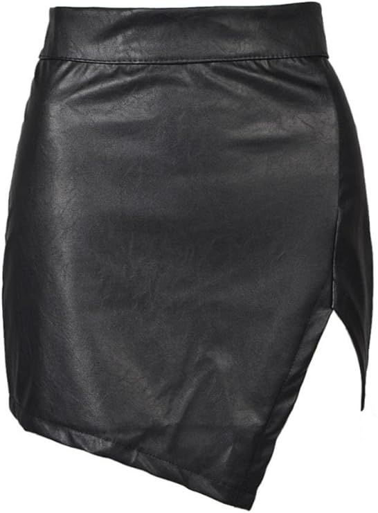 Choies Women's Black Cut Out Mid Waist Asymmetric Hem PU Mini Skirt | Amazon (US)