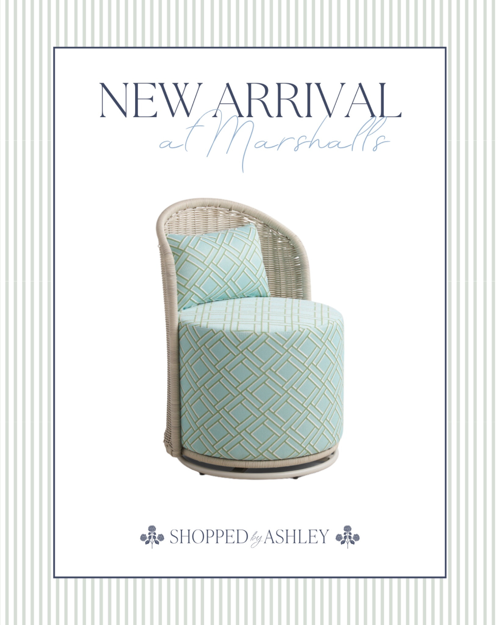New outdoor swivel chair by Lillian August! 

Outdoor furniture, patio furniture, outdoor swivel chair, Marshalls find, TJ Maxx find, Lillian August, blue and green 

#LTKhome #LTKstyletip