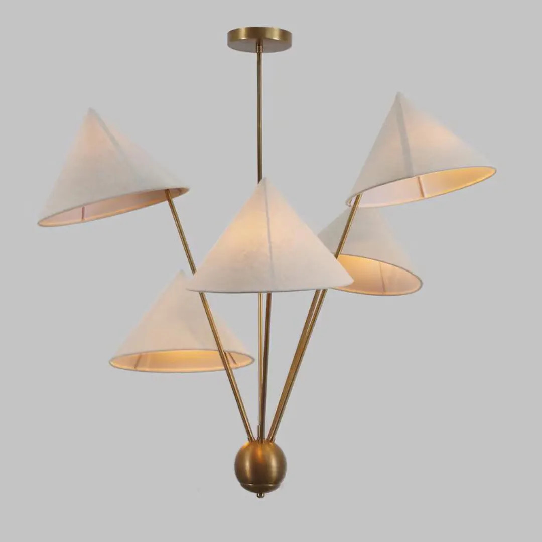 Italian Linen Shade Mantis Chandelier Brass Sputnik Chandelier, Mid Century Modern Conical Ceilin... | Etsy (US)