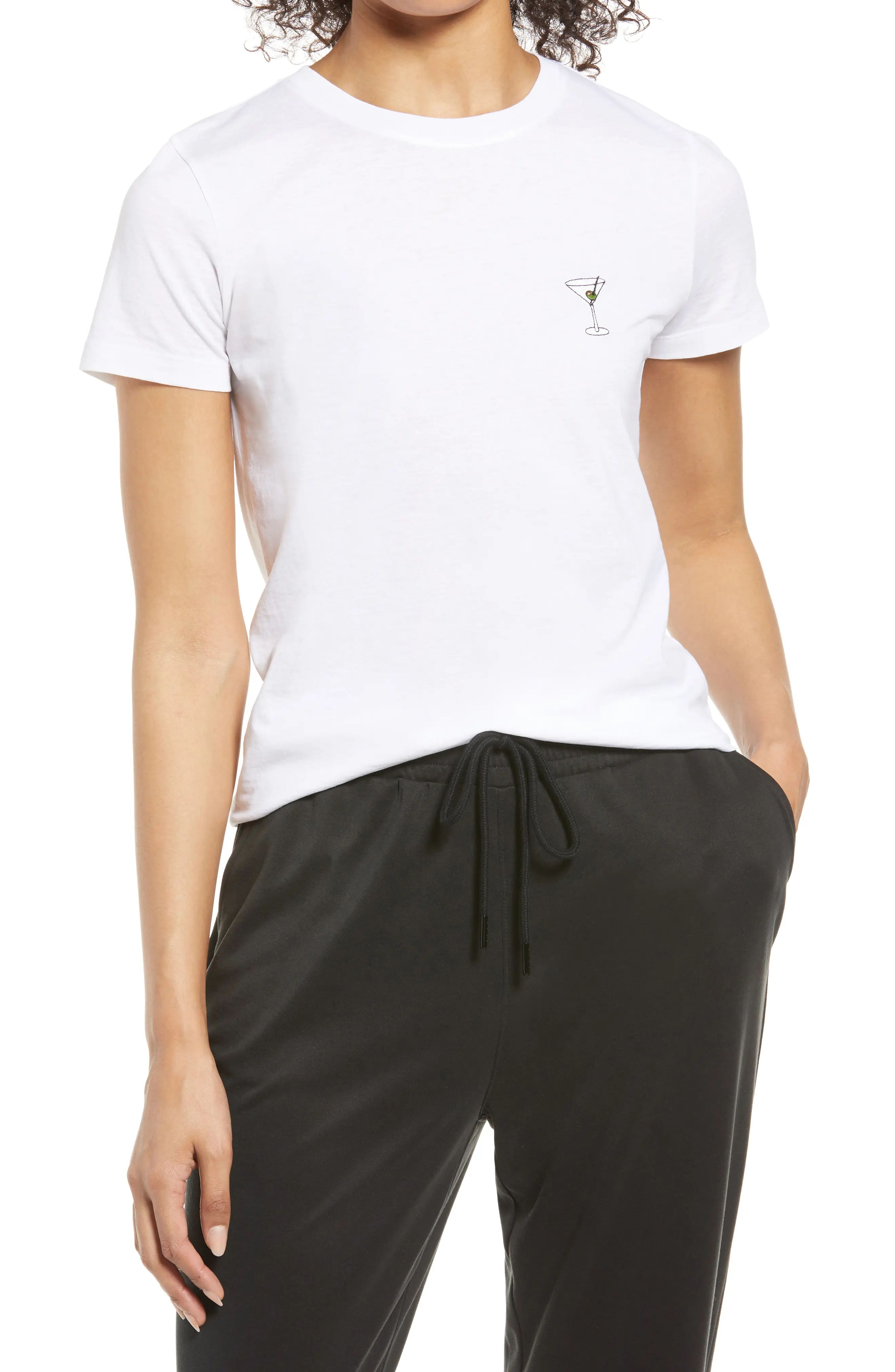 Halogen(R) Women's Embroidered Martini T-Shirt, Size Small in White at Nordstrom | Nordstrom