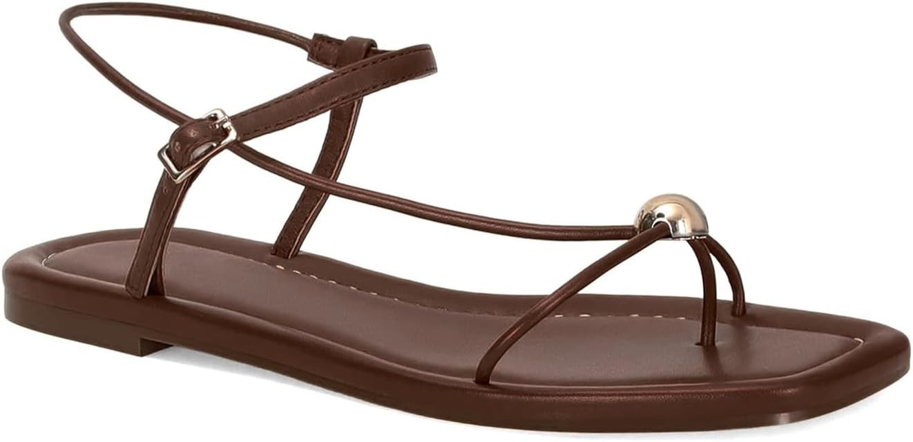 Strappy Flat Sandals for Women Comfortable Dressy Summer Beach Thong Flip Flop Slide Sandals with... | Amazon (US)