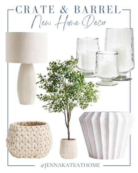 New arrivals from crate and barrel, including large storage baskets, ceramic planters, faux ficus tree, lamps, large glass hurricane candleholders, and more coastal style home decor

#LTKhome #LTKfamily