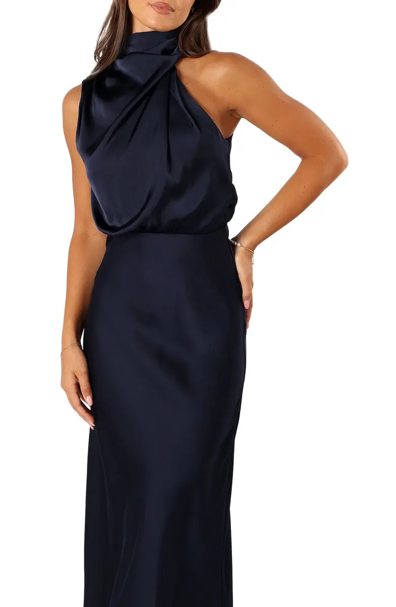 Anabelle Mock Neck Satin Midi Dress | Nordstrom