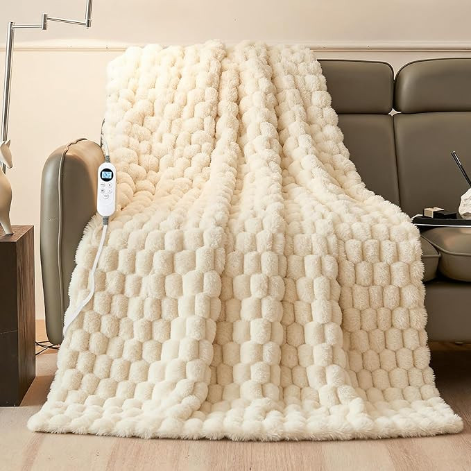 Eastsora Heated Blanket Throw 50" x 60" Soft Ribbed Faux Fur Flannel Fast Heating 12 Heat Levels ... | Amazon (US)