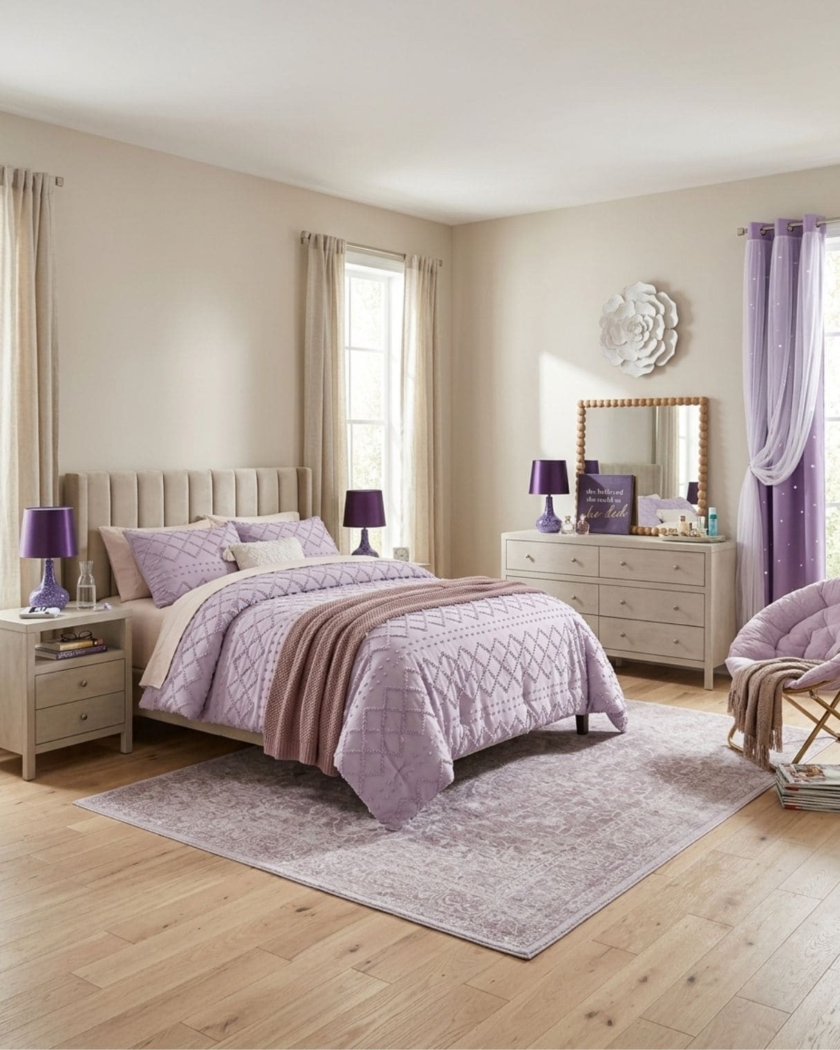 Whimsical Lavender & Neutral Bedroom

*Note: This is a digital room mockup showcasing product styling ideas from my room design mood board.

#LTKHome