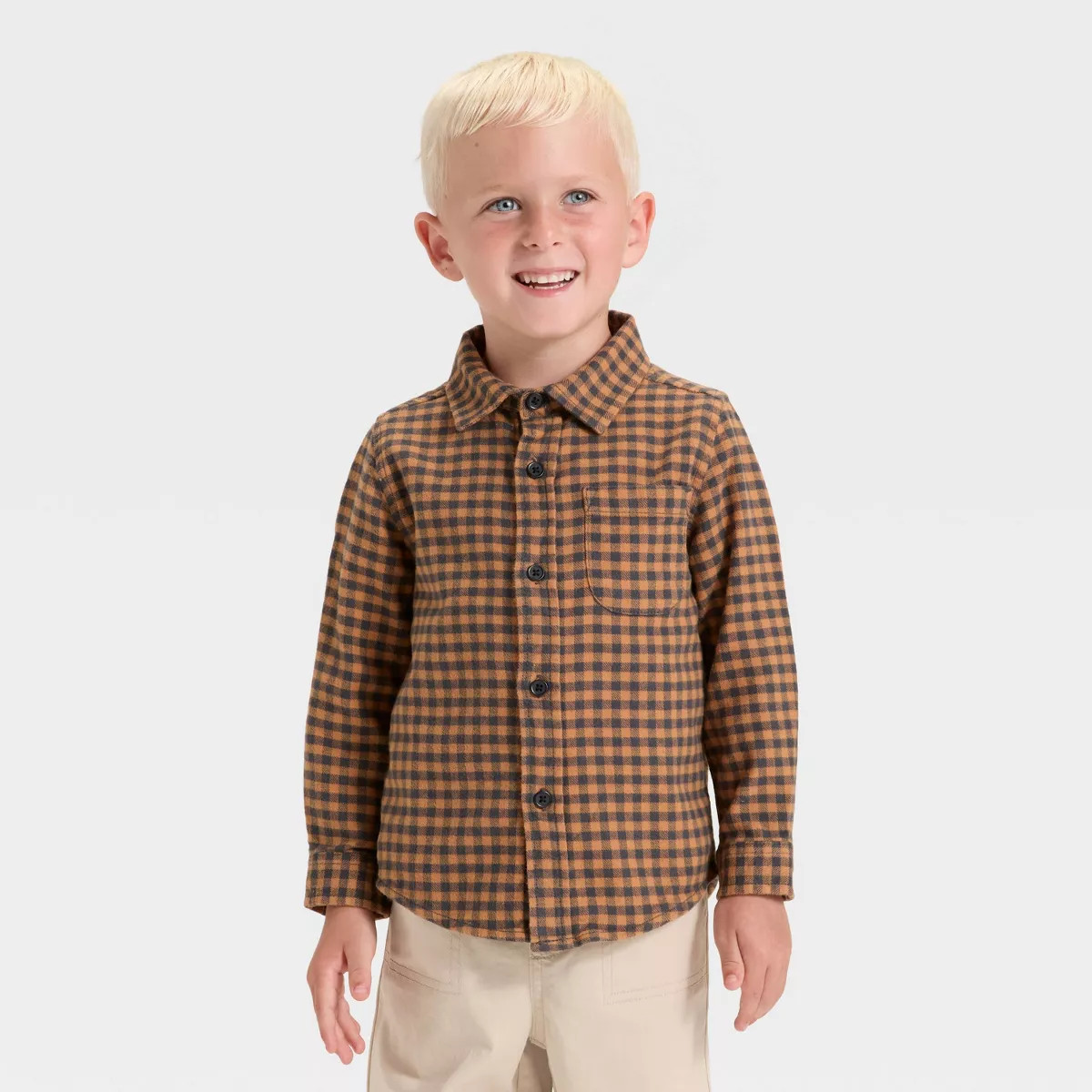 Toddler Boys' Long Sleeve Checkered Woven Shirt - Cat & Jack™ Brown/Black | Target