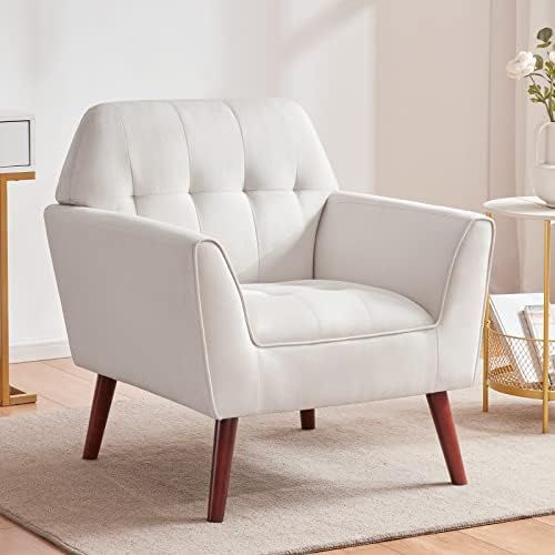 Tbfit Linen Fabric Accent Chair, Traditional Armchair for Living Room， Tufted Comfy Reading Accent C | Amazon (US)