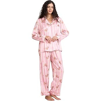 Womens Silk Satin Pajamas Set Button Down 2 Piece Pjs Long Sleeve Oversized Sleepwear with Pocket... | Amazon (US)