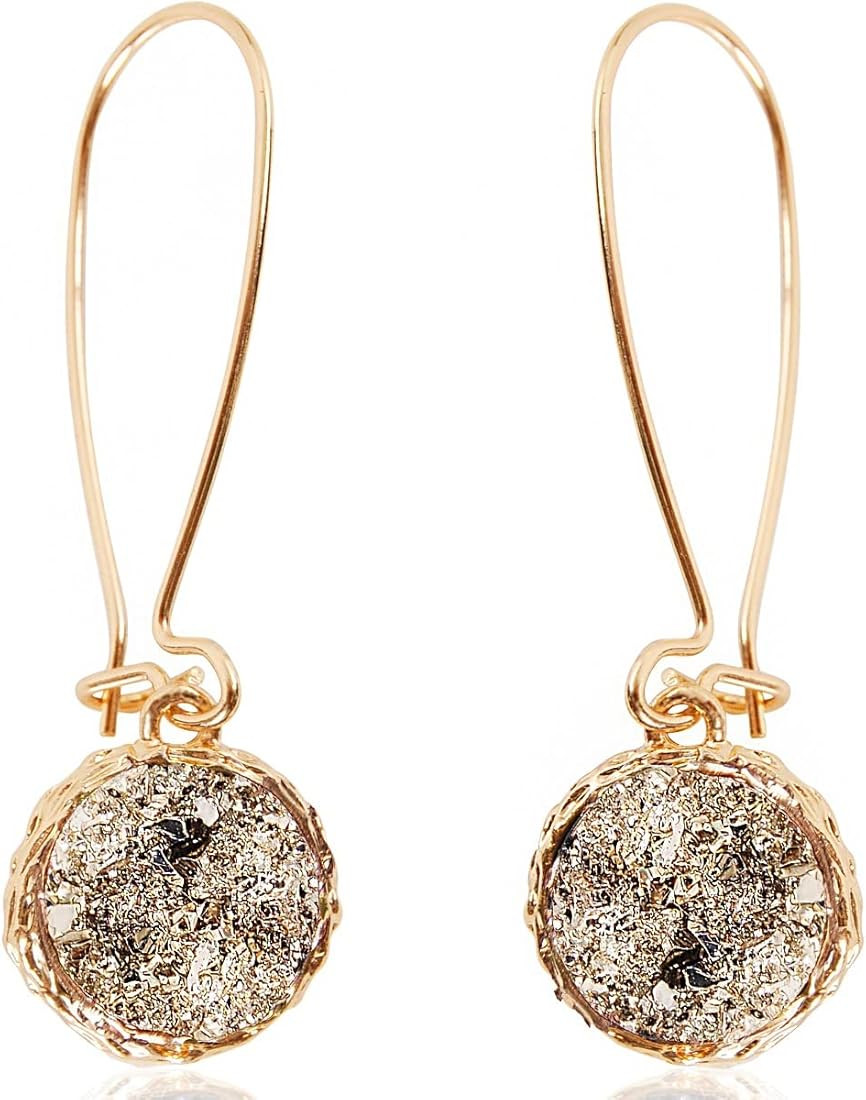 Humble Chic Simulated Druzy Threader Drop Earrings for Women - Gold, Silver, or Rose Gold Tone Tr... | Amazon (US)