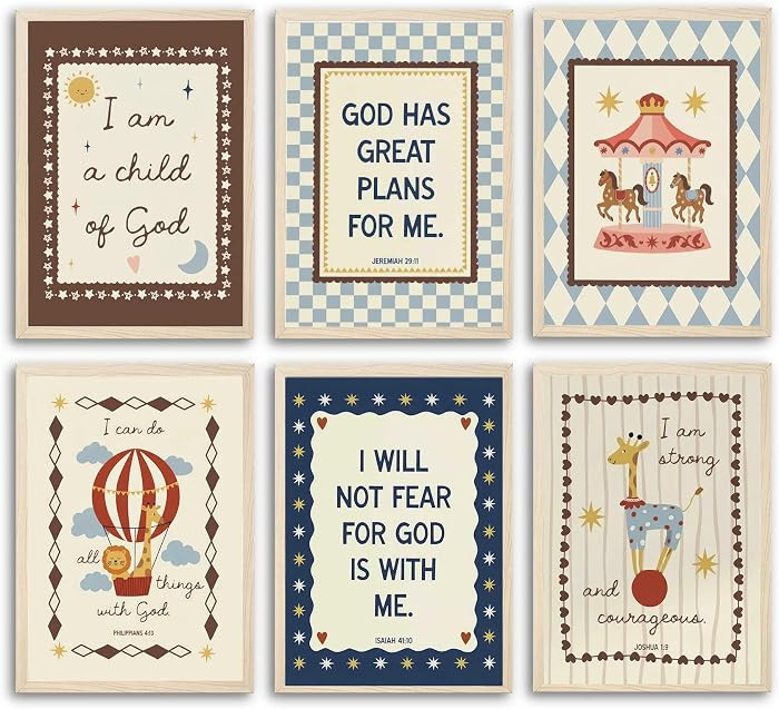 Christian Nursery Wall Art Set of 6 - Bible Verse Canvas Prints 8x10, Scripture Art for Kids Room... | Amazon (US)