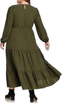 Hanna Nikole Women Plus Size Fall Dresses Long Sleeve V Neck Dress Maxi Casual Flowy Tiered 2025 ... | Amazon (US)