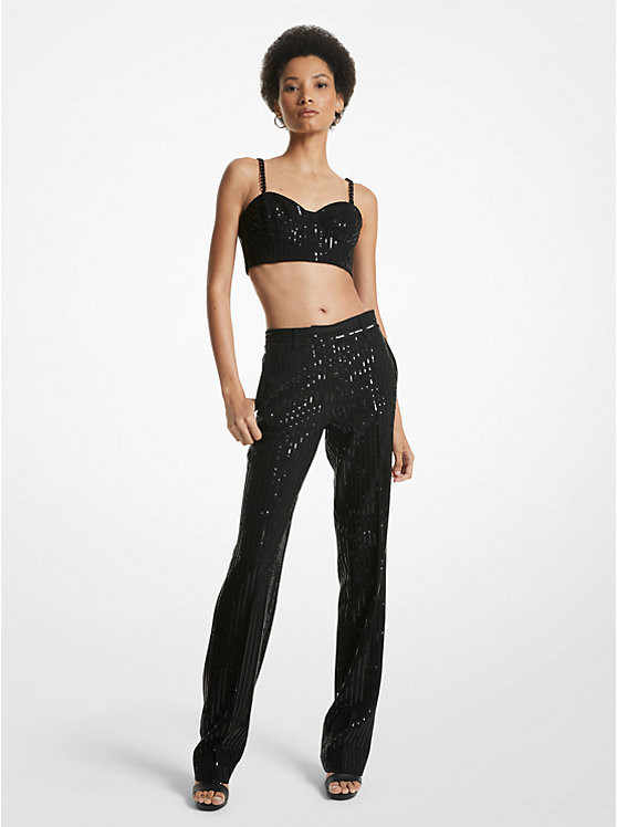 Pinstripe Sequined Crepe Straight-Leg Pants | Michael Kors US