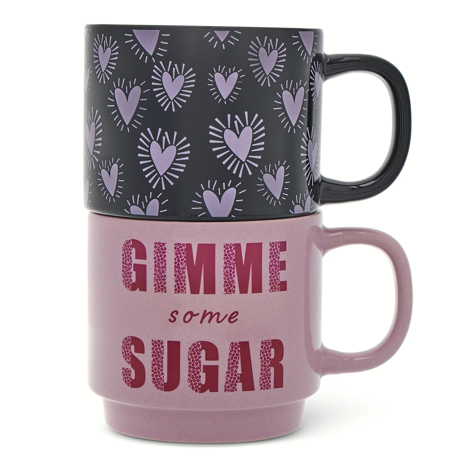 Thyme & Table 2 Pack Stacking Gimme Some Sugar Black and Purple Mugs 14.2 fl oz, Stoneware | Walmart (US)