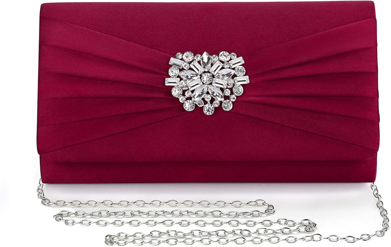 Mulian LilY Evening Bags For Women Pleated Satin Rhinestone Brooch Prom Clutch Purse With Detacha... | Amazon (US)