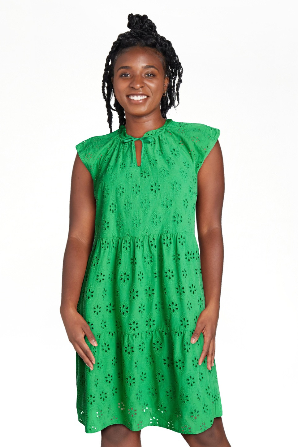 Time and Tru Women's Tiered Cotton Eyelet Mini Dress with Flutter Sleeves, Sizes XS-XXXL | Walmart (US)
