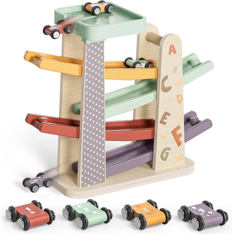 TOP Bright Toddler Wooden Race Track Car Ramp Toys (Baby Car Ramps) | Amazon (US)