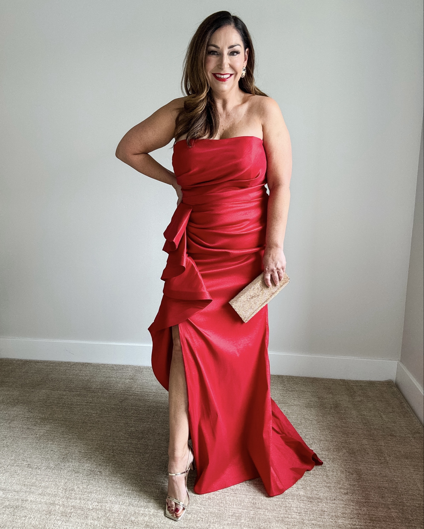 Red ruffle dress from Betsy & Adam wearing size 14. 

#LTKMidsize #LTKOver40 #LTKWedding