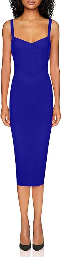whoinshop Women's Rayon Strap Celebrity Midi Evening Party Bandage Dress | Amazon (US)