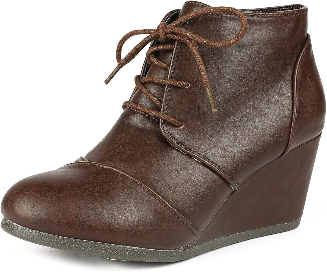DREAM PAIRS Women's Casual Fashion Lace Up Low Wedge Heel Booties Shoe | Amazon (US)