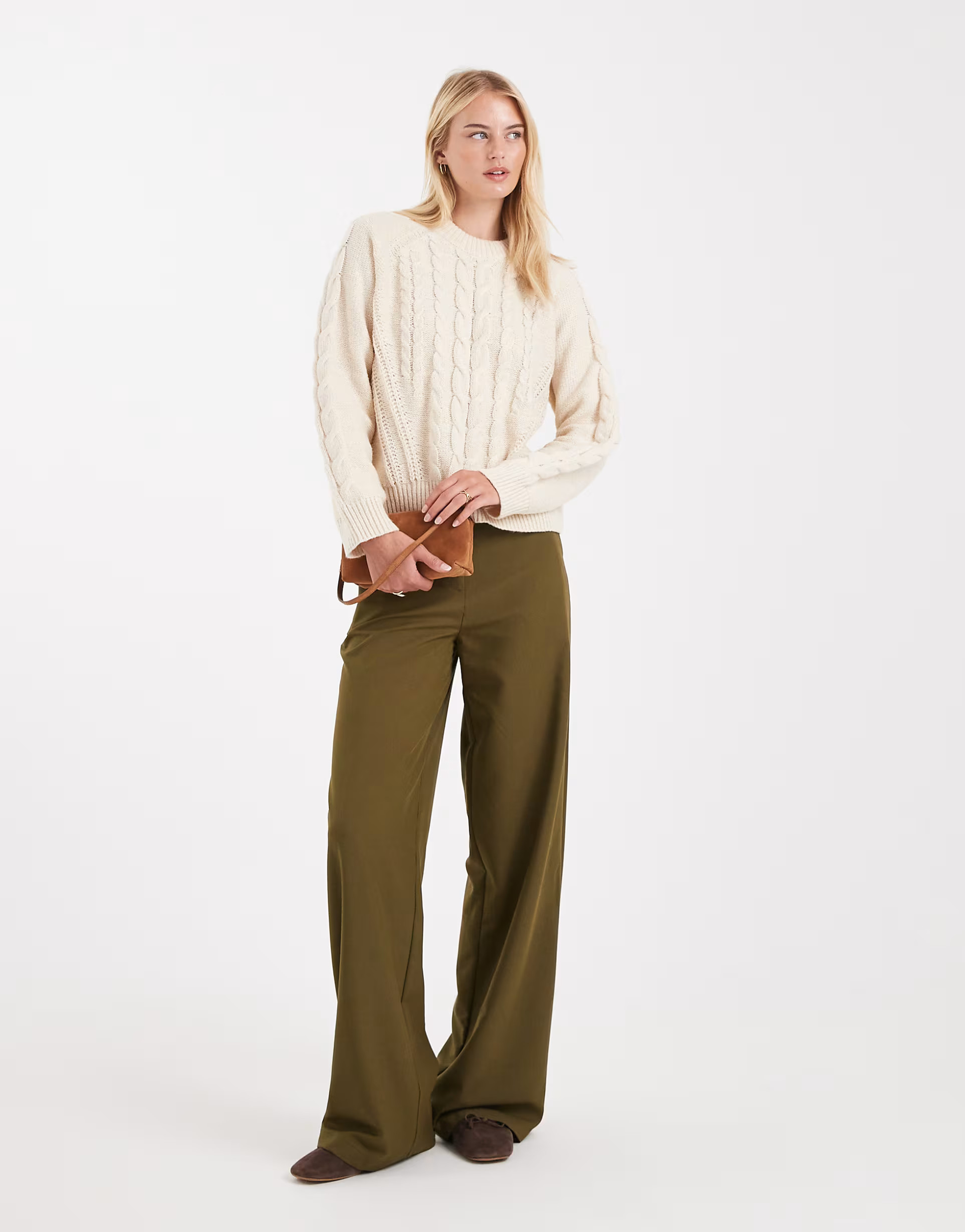 ASOS DESIGN Tall - Elegante ruimvallende broek met rechte pijpen in kaki | ASOS | ASOS (Global)