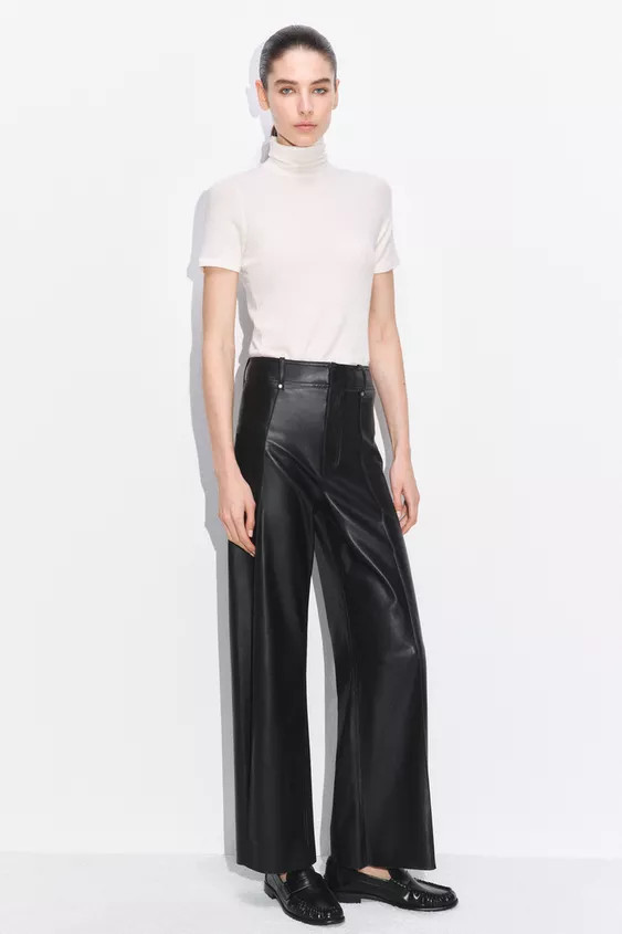 ZW COLLECTION TAILORED WIDE-LEG LEATHER-EFFECT TROUSERS | Zara DE