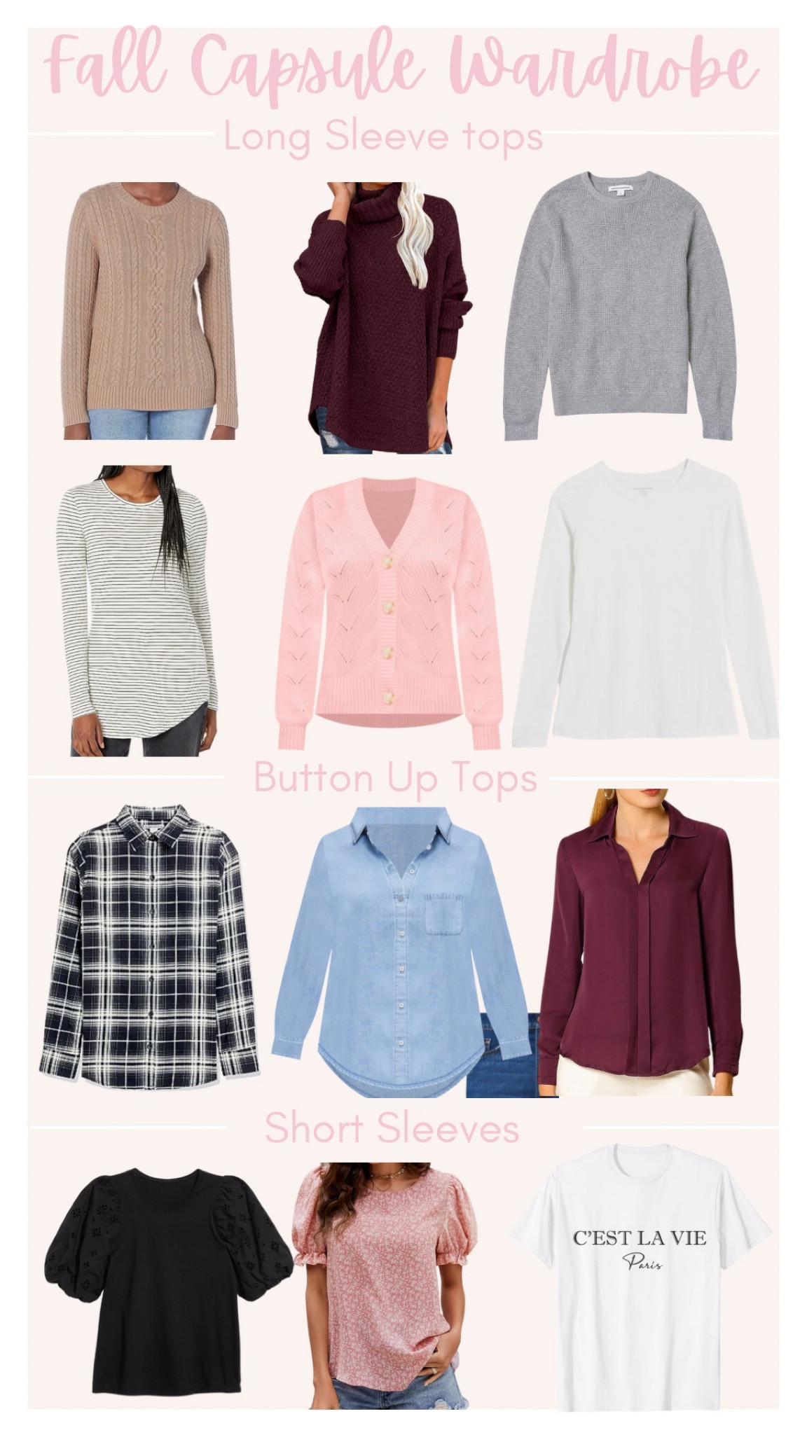 Fall capsule wardrobe long sleeve tops, short sleeve tops, button up tops #fall #amazon #loft 

#LTKstyletip #LTKSeasonal #LTKsalealert