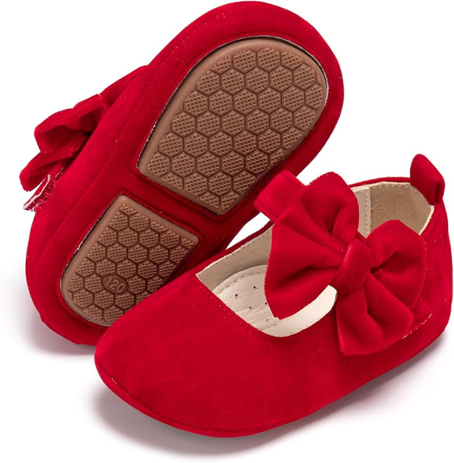 Baby Girls Mary Jane Flats - Infant Newborn Walking Shoes Soft Rubber Sole Princess Wedding | Amazon (US)
