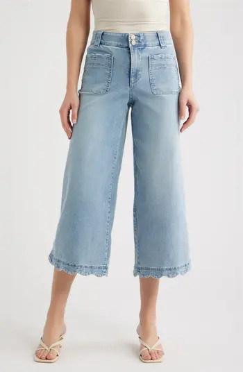 Scallop Patch Pocket High Waist Crop Wide Leg Jeans | Nordstrom