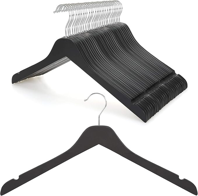 TOPIA HANGER Black Wooden Hangers 30 Pack, 0.28-inch Thick Slim Wood Clothes Hanger with Flat Des... | Amazon (US)