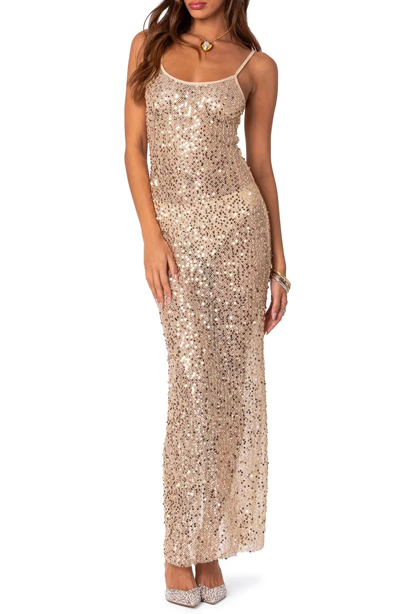 EDIKTED Sheer Mesh Sequin Maxi Dress | Nordstrom | Nordstrom
