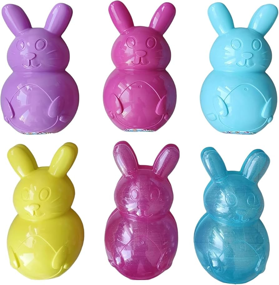 Jumbo Plastic Easter Bunny Containers, Set of 6, Multi-Color Fillable Treat Baskets | Amazon (US)
