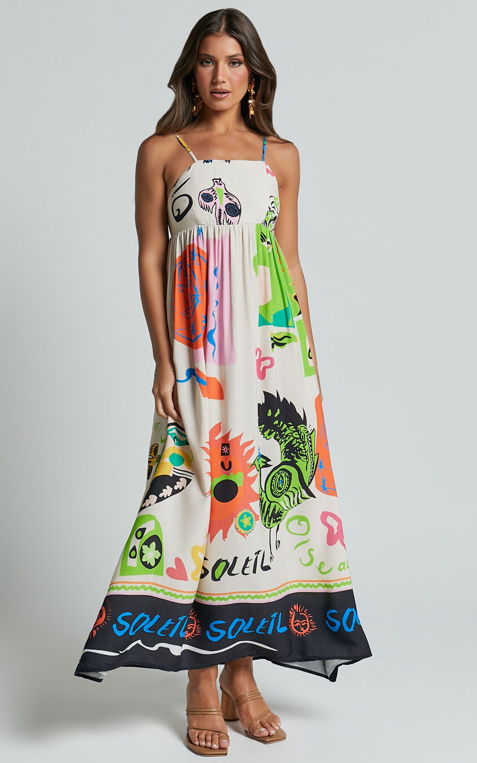 Jelena Midi Dress - Straight Neck  Sleeveless  A Line Dress in Summer Holiday Print | Showpo (US, UK & Europe)