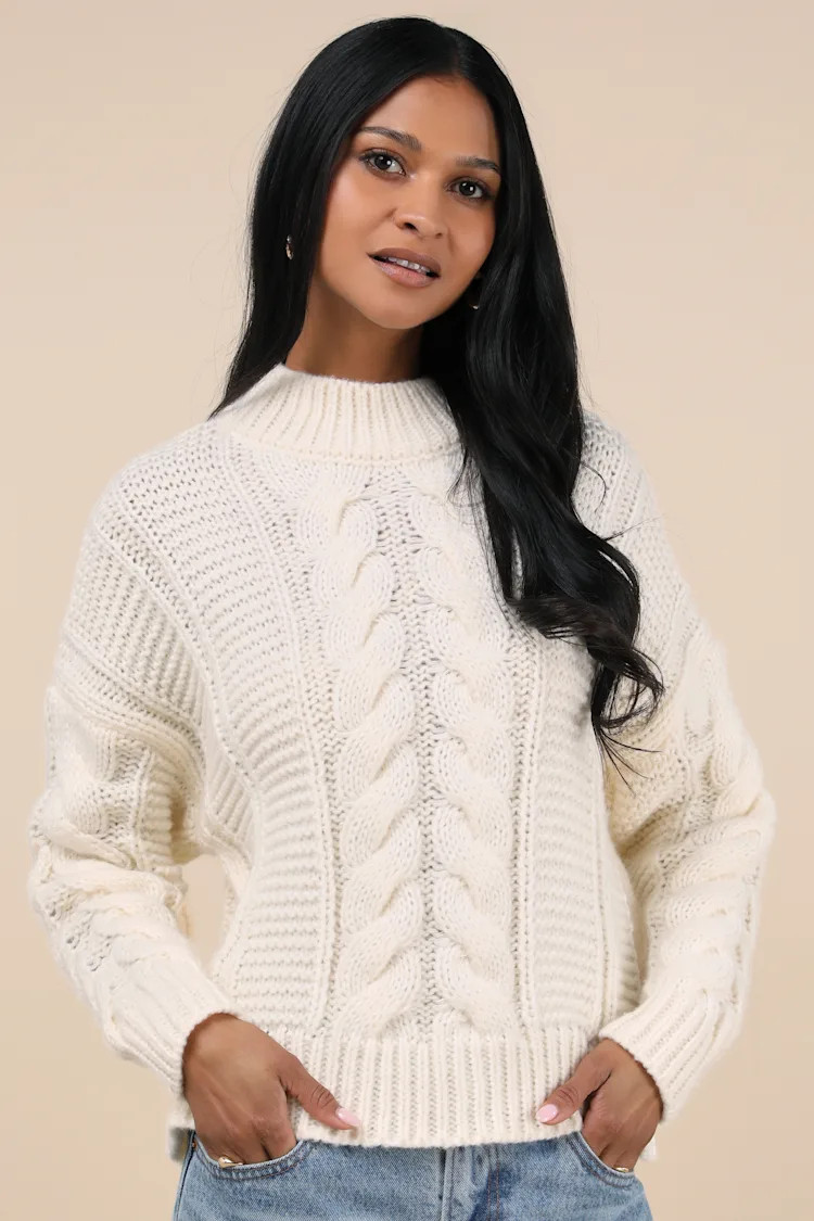 Timeless Warmth Ivory Cable Knit Pullover Sweater | Lulus