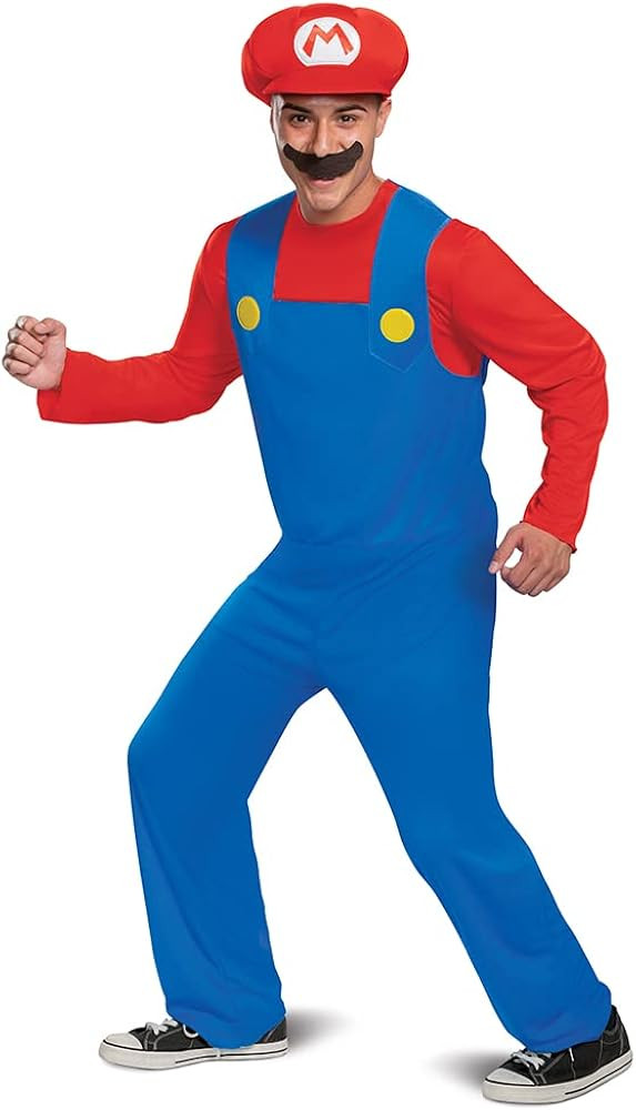 Disguise mens Mario Costume, Official Nintendo Super Mario Bros Adult Costume With Hat and Mustac... | Amazon (US)