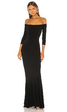 Norma Kamali Off the Shoulder Fishtail Gown in Black from Revolve.com | Revolve Clothing (Global)