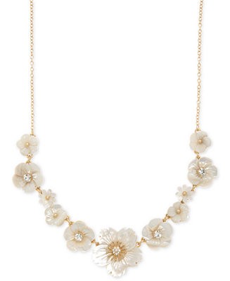 lonna & lilly Gold-Tone Crystal & Imitation Mother-of-Pearl Flower Statement Necklace, 16 | Macys (US)