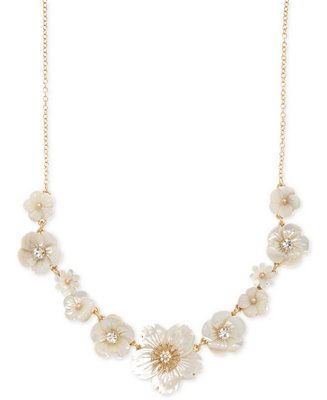 lonna & lilly Gold-Tone Crystal & Imitation Mother-of-Pearl Flower Statement Necklace, 16 | Macys (US)