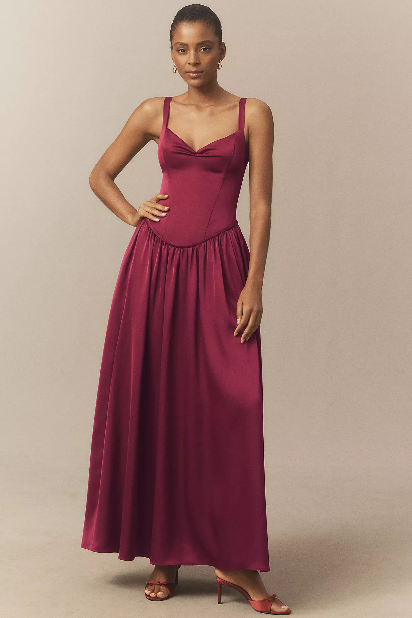 BHLDN Seraphina Sweetheart Corset Stretch Satin Maxi Dress | Anthropologie (US)