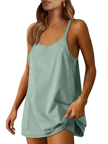 ANRABESS Women Athletic Dress Summer Tennis Workout Active Sports Mini Romper Dress Built in Shorts Travel Vacation Clothes Gray Blue Large | Amazon (US)